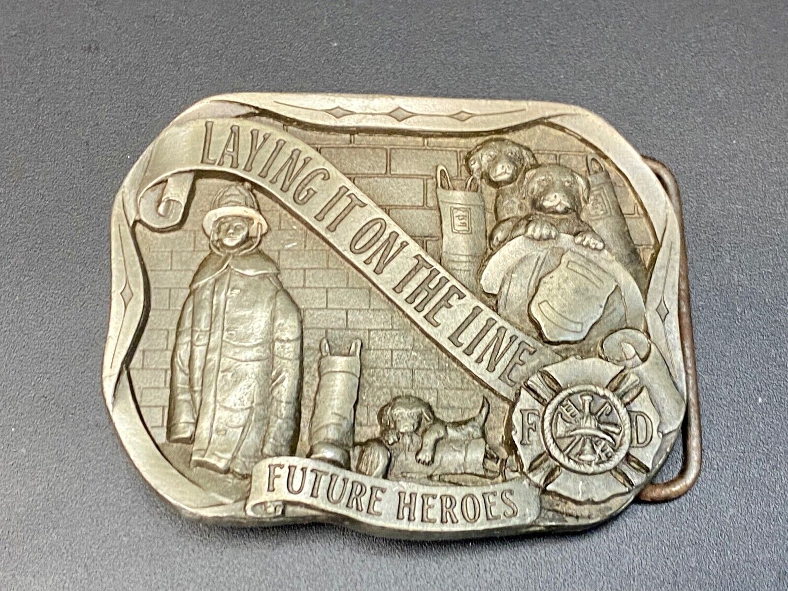 vintage Fire Fighter's Belt Buckle - 1996 Laying It On The Line  Limited Edition
