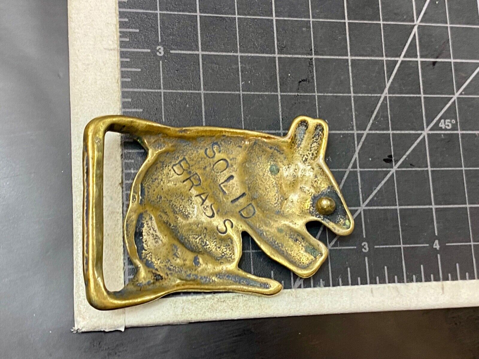 Armadillo Solid Brass Vintage Hippy style Figural Trinity Belt Buckle