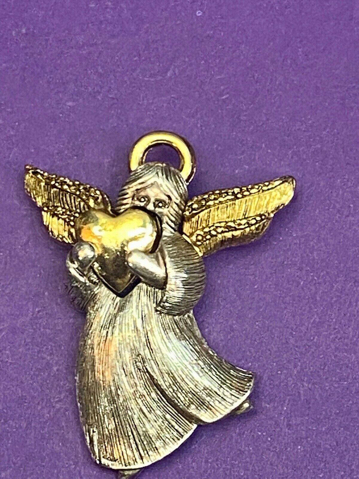 Angel Holding Heart Vintage Brooch Pin Gold & Silver Tone Lc Liz Claiborne 