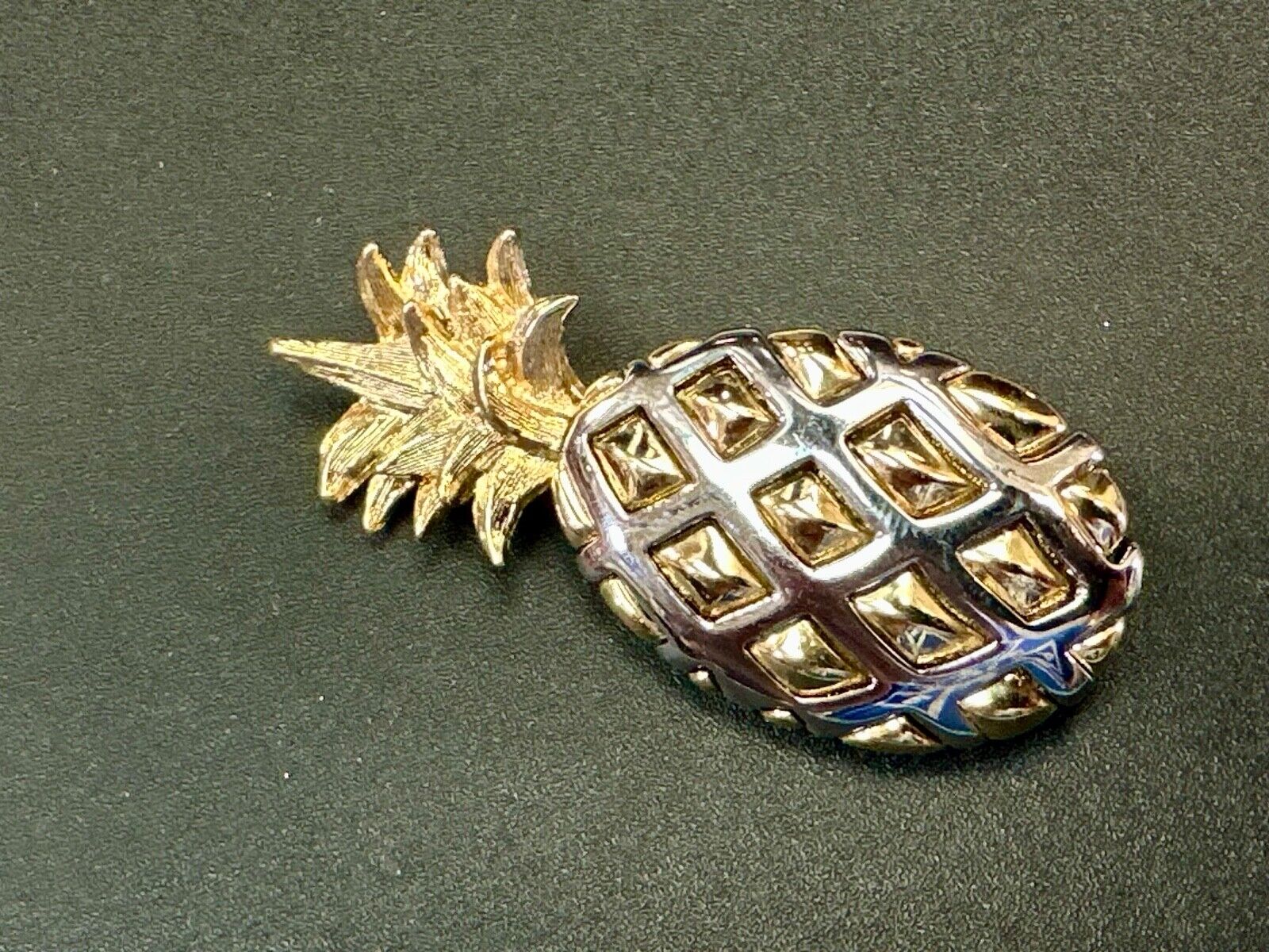 Vintage Jewelry Signed LC Silver & Gold Tone Pineapple
