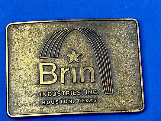 Vintage Brass tone  BRIN Industries Glass Company? belt buckle by RJ 