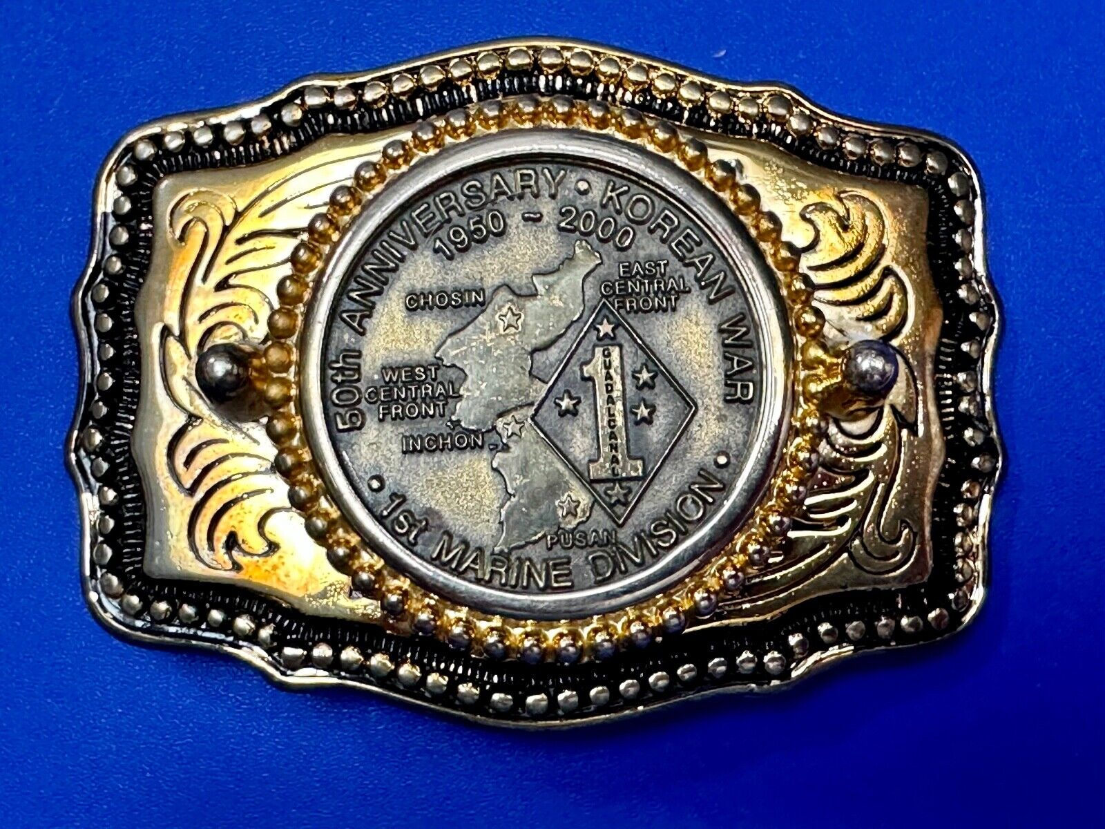 US Marines 50th Anniversary Korean War 1950-2000 Challenge Coin Belt Buckle
