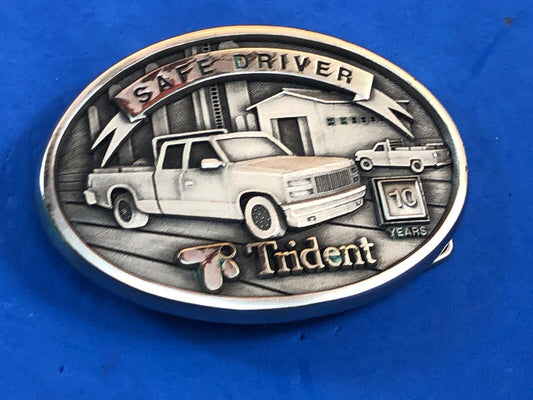 Trident Safe Driver 10 years promotional advertising solid brass belt buckle 