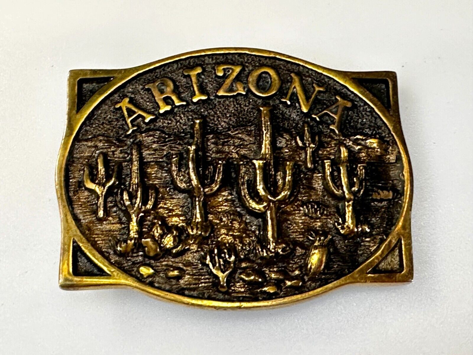 ARIZONA State Southwest Desert Cactus Solid Brass 1982 Heritage Mint Belt Buckle