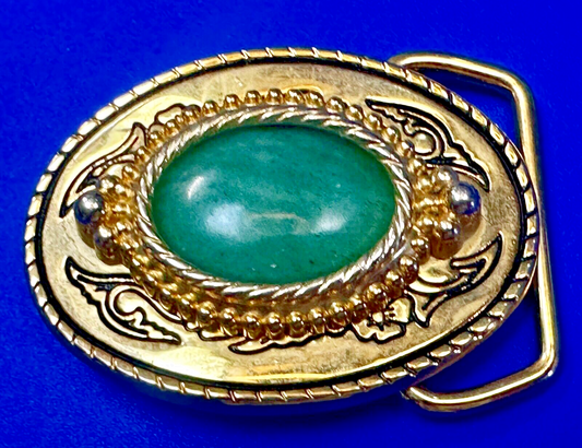 Aventurine Green Cabochon Cab Stone Centerpiece on Western Belt Buckle