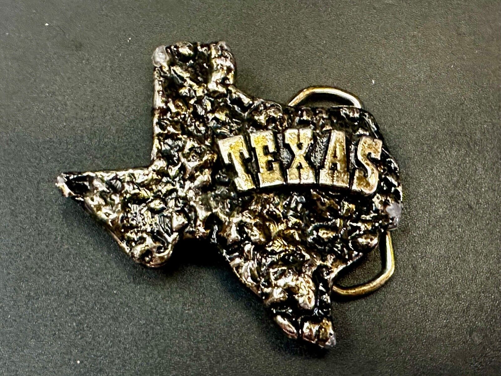 The Great State of Texas Cutout Map shaped Vintage Belt Buckle marked W