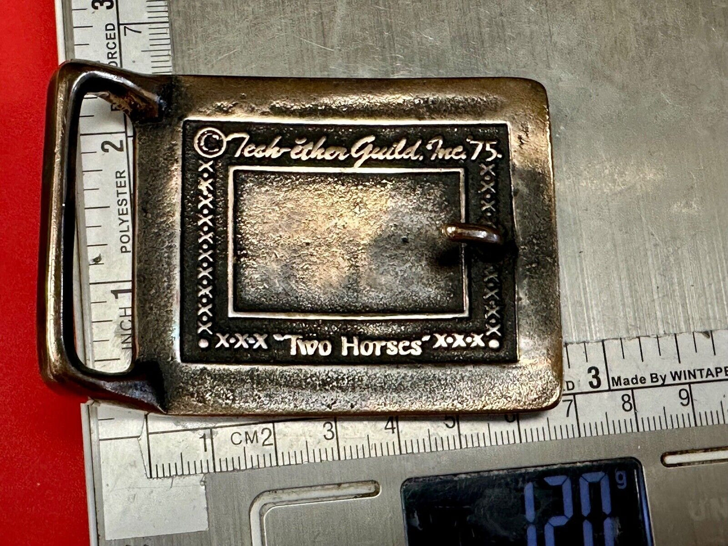 TWO HORSES TECH-ETHER GUILD Vintage art Horse lovers belt buckle