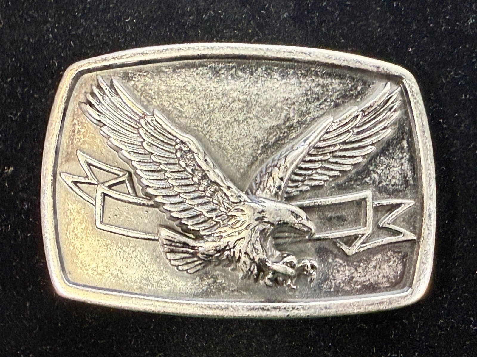 American Bald Eagle Flying Diving With Award Ribbon Vintage Belt Buckle