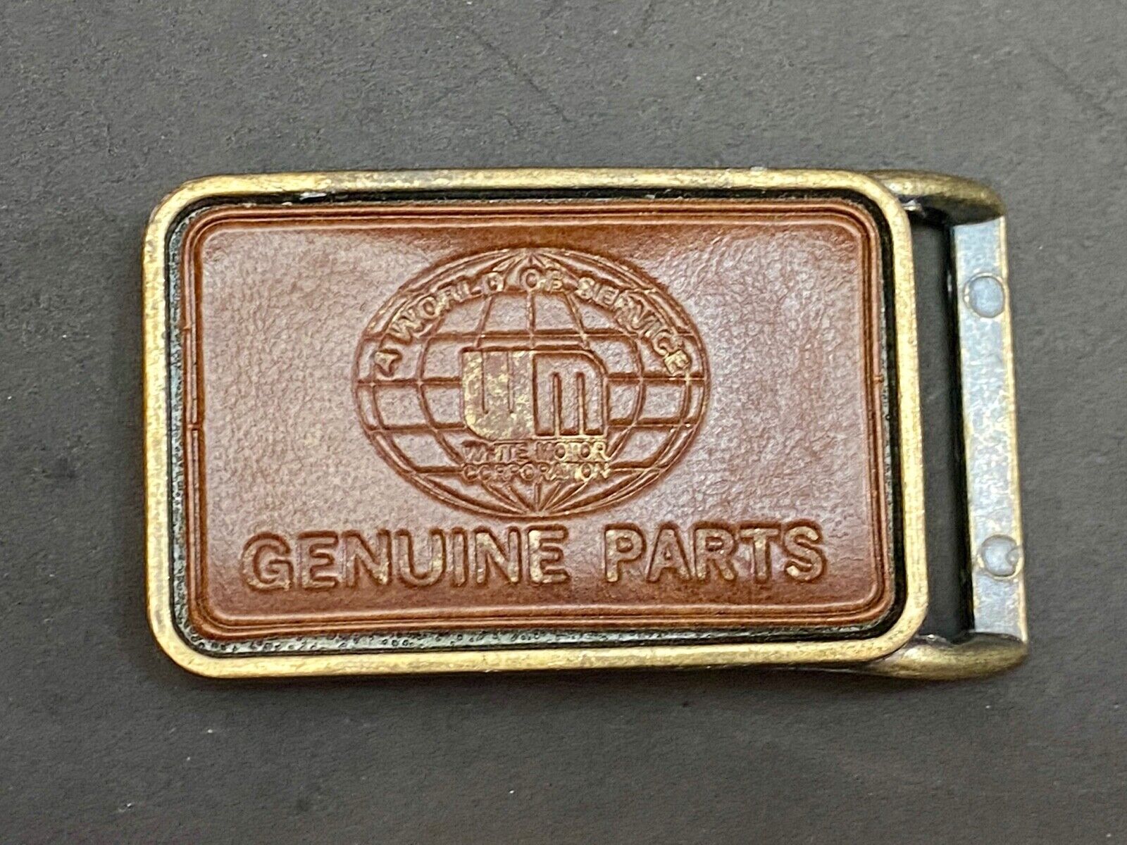 Um Genuine Parts Company Logo On Vintage Leather Belt Buckle 