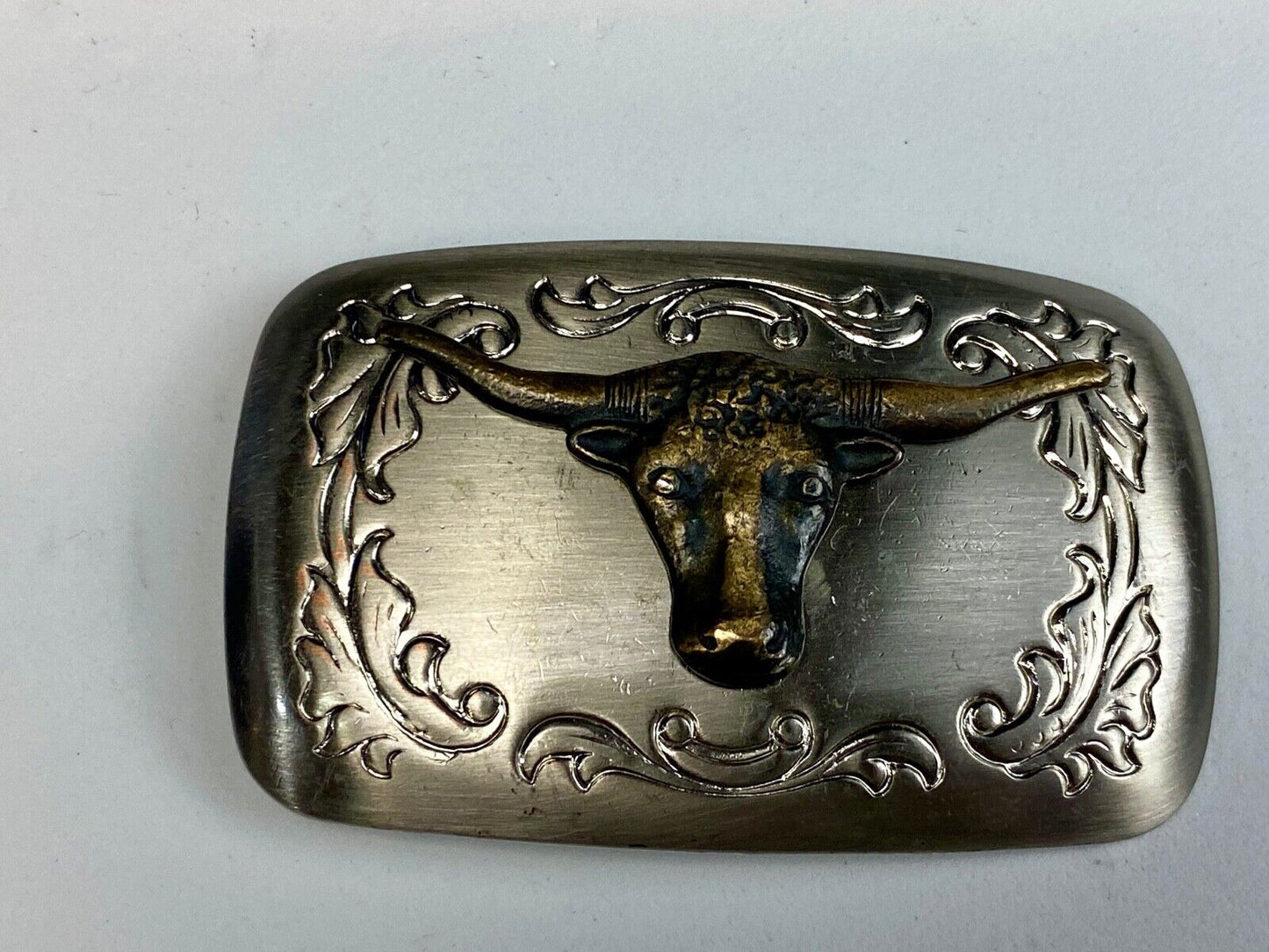 Usa made mixed metal western Rodeo Steer Texas longhorn belt buckle 