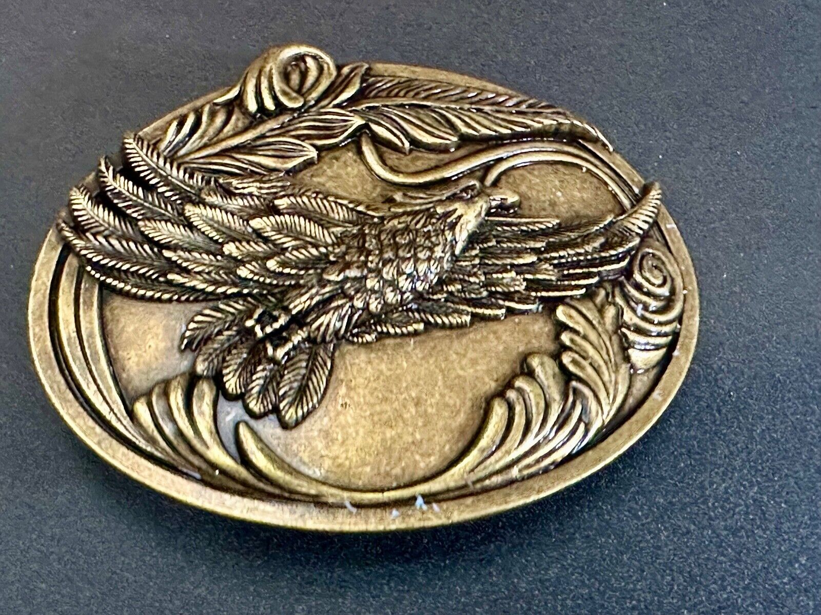 4" wide Flying Patriotic American Majestic Eagle oval belt buckle