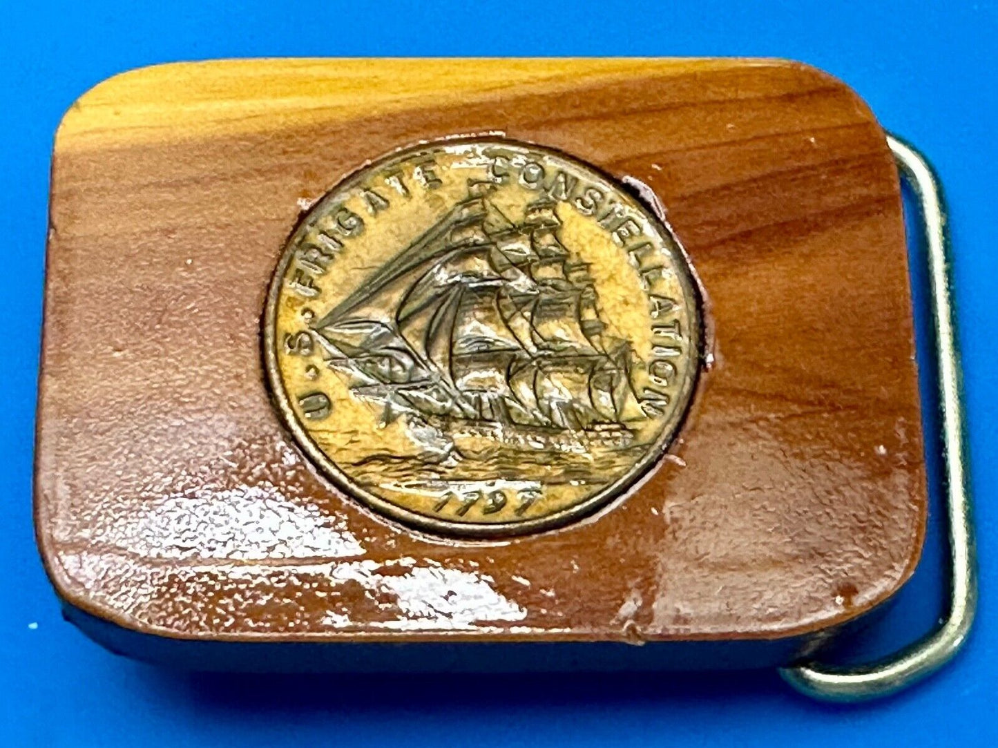 1797 USS Frigate Constellation Medal custom artisan inland to wood Belt Buckle