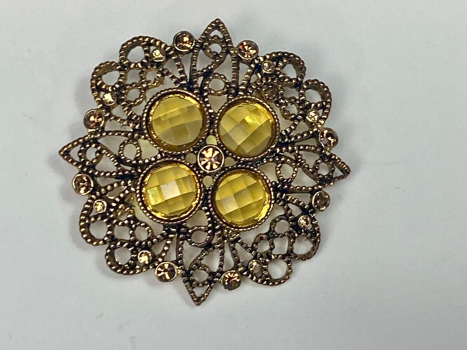 Victorian Flower Theme Rhinestone Accented Vintage Premier Designs Brooch Pin
