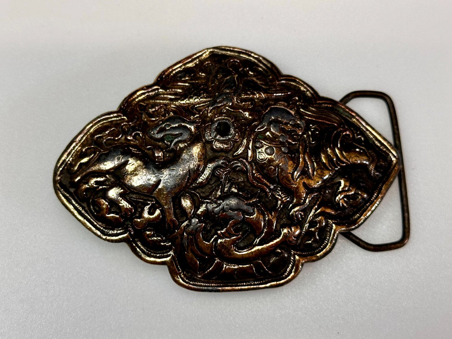 Tibetan Feng Shui Lion Dragon Fork Tongue Vtg.  1974 Bergamot N-60 Belt Buckle