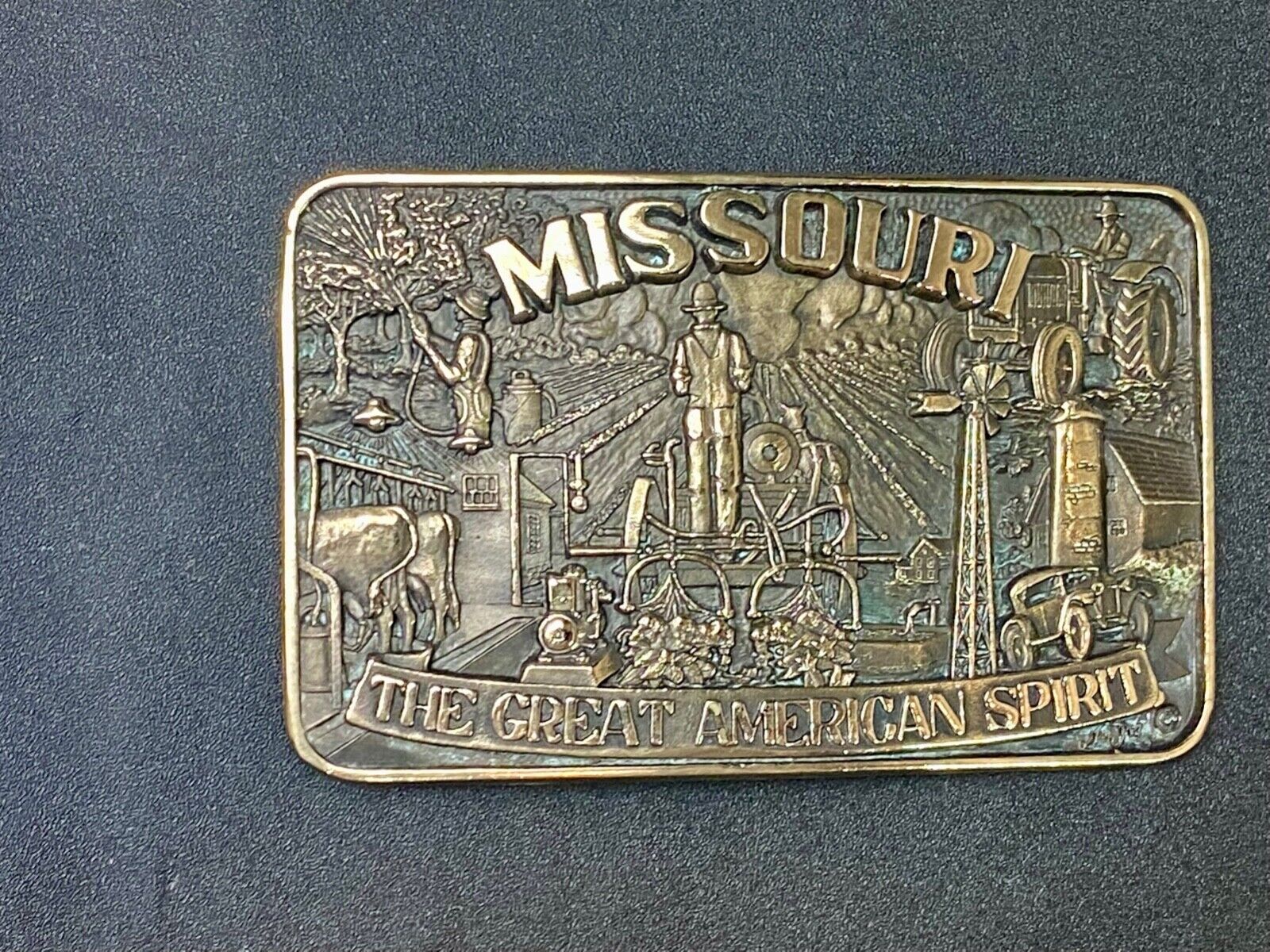 The Great American Spirit - State of MO Missouri solid brass belt buckle by ADM