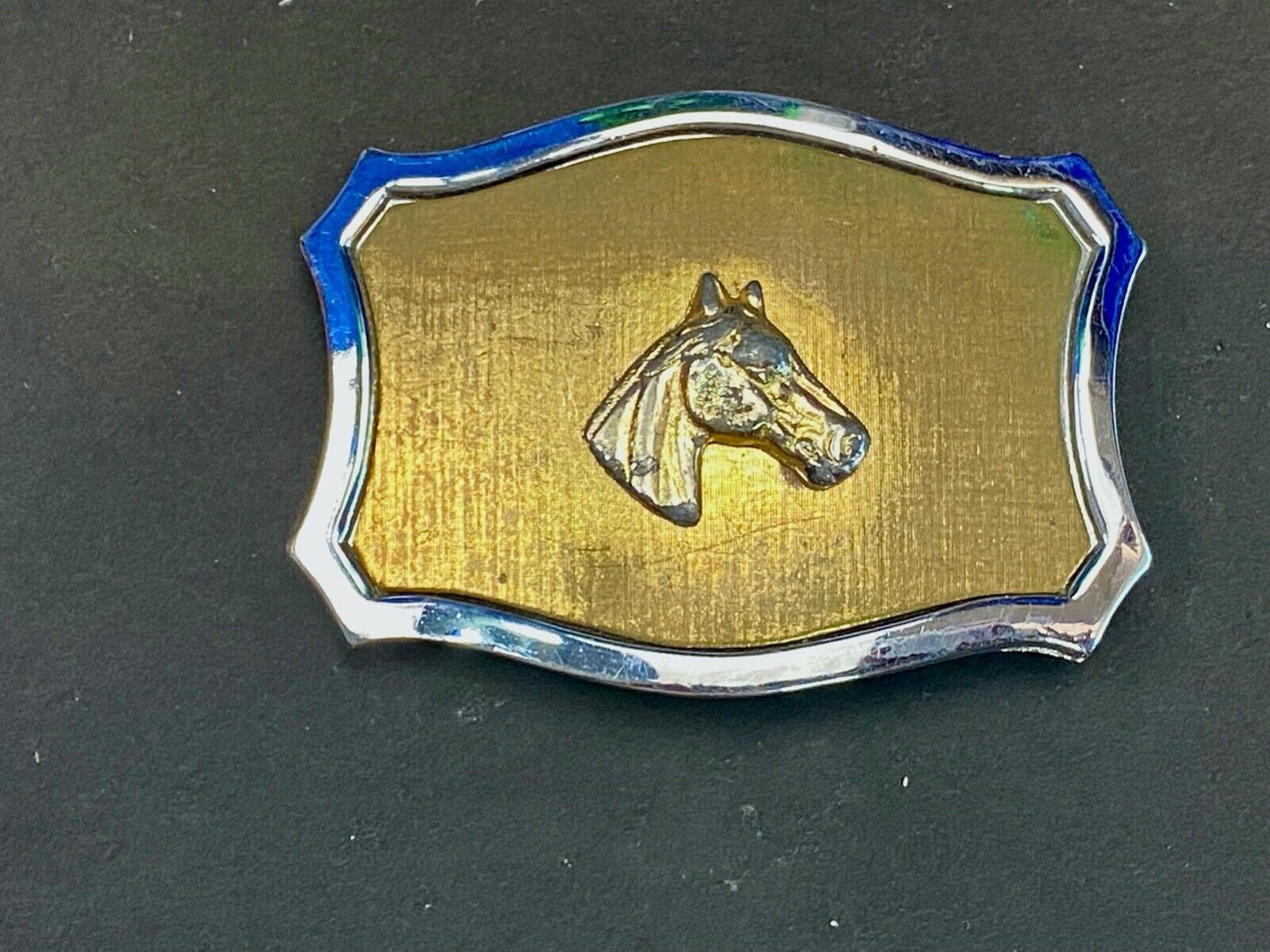 Vintage Horse Head Centered On Western Gold Tone Belt Buckle - Unique Background