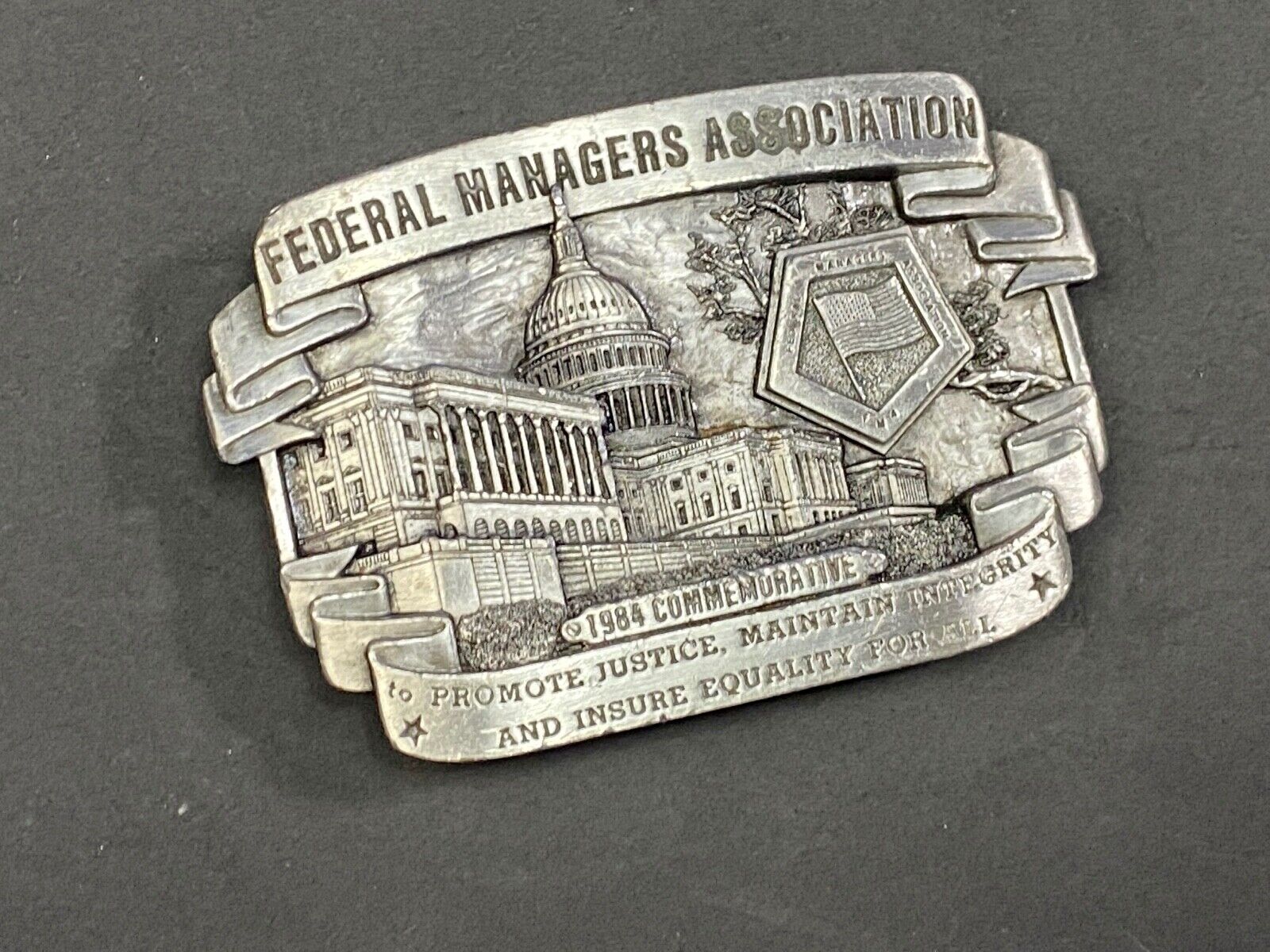 Vintage 1980'S Federal Managers Association 1984 Commemorative Belt Buckle 