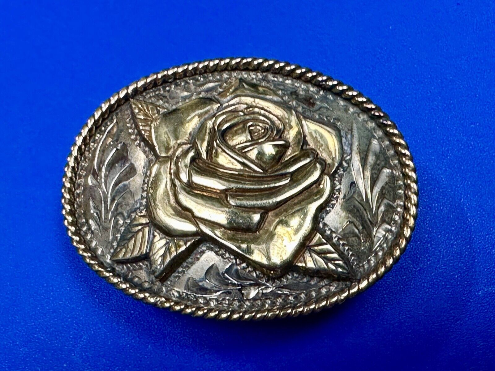 THE ROSE flower - Raised ADM mixed metal western ornate belt buckle