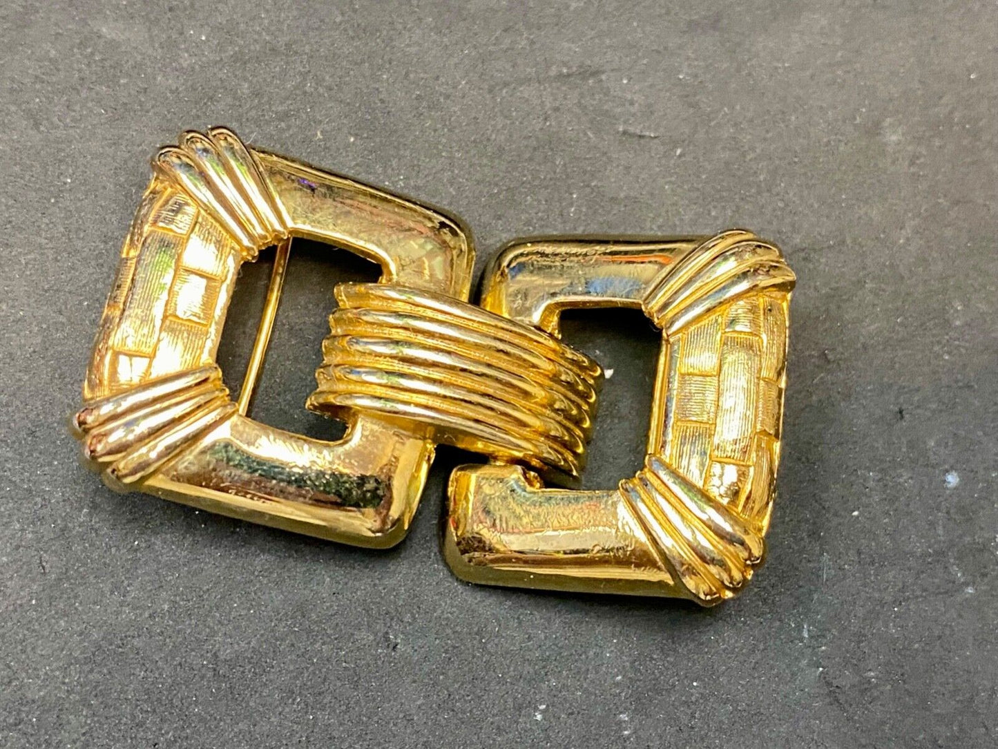 Vintage Gay Boyer Signed Piece Interlocking Rectangular Belt Buckle