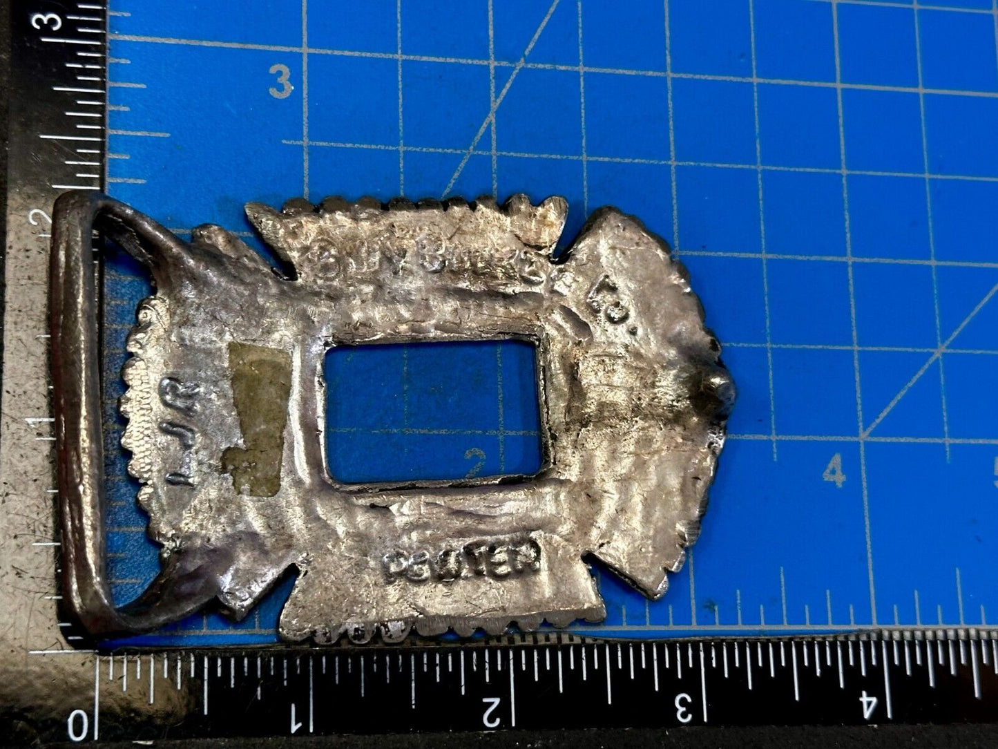 Artisan Made Pewter Belt Buckle Signed LJR Bill's Buckle Co