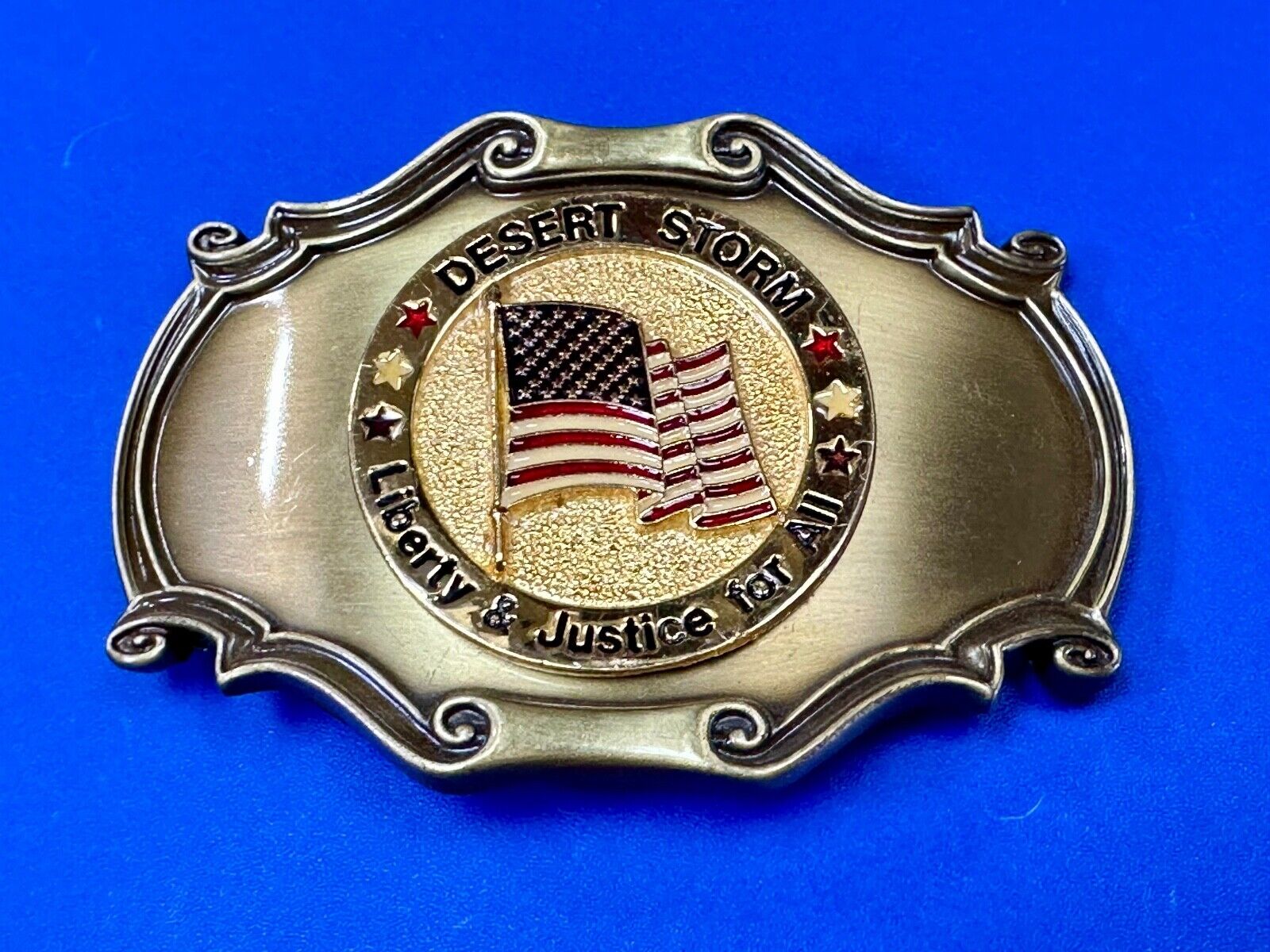 USA Flag Patriot Desert Storm Liberty & Justice for all Custom made Belt Buckle