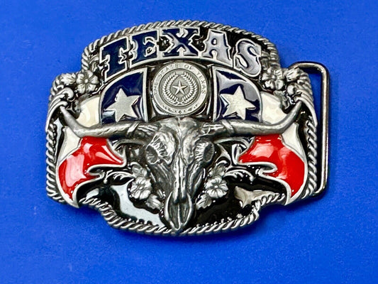 Texas longhorn - Raised dimensional everything tx belt buckle  - Star Flag Rodeo