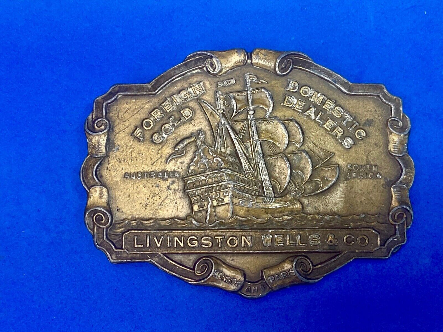 V-36 Livingston Wells & Co Foreign Domestic Gold Sailing Belt Buckle - Bergamot 