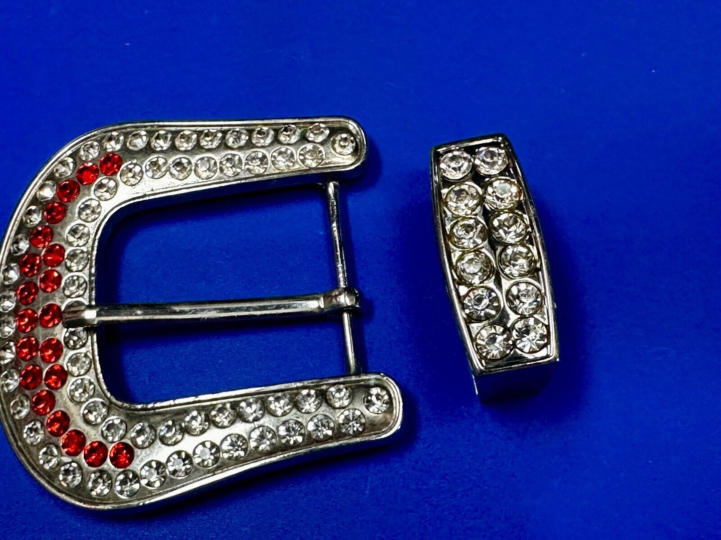 Two Piece Ranger Silver Tone Rhinestone Covered Belt Buckle Set  - with Keeper