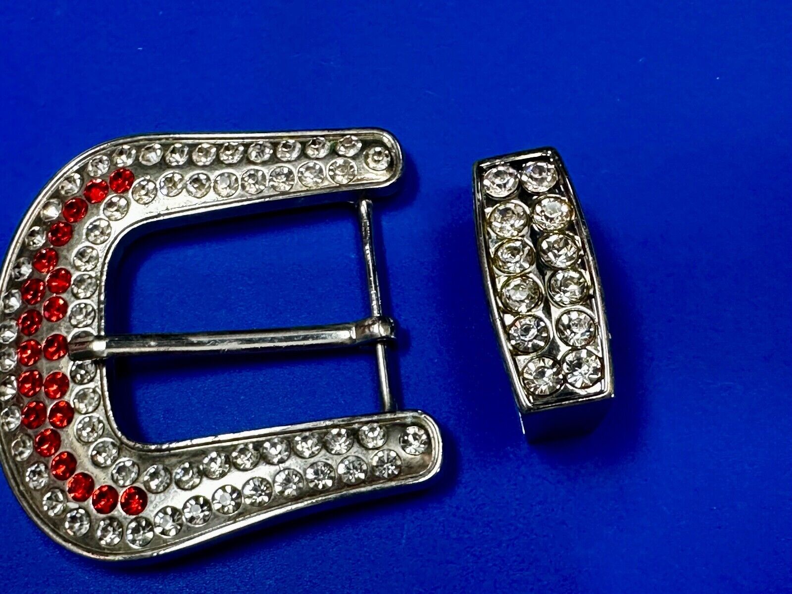 Two Piece Ranger Silver Tone Rhinestone Covered Belt Buckle Set  - with Keeper