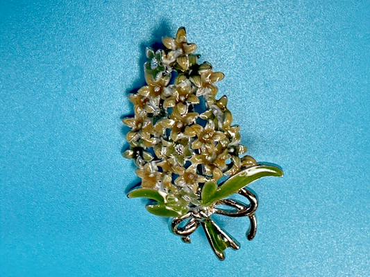 Vintage Enameled Flower Bouquet Silver Tone Vintage Brooch Pin