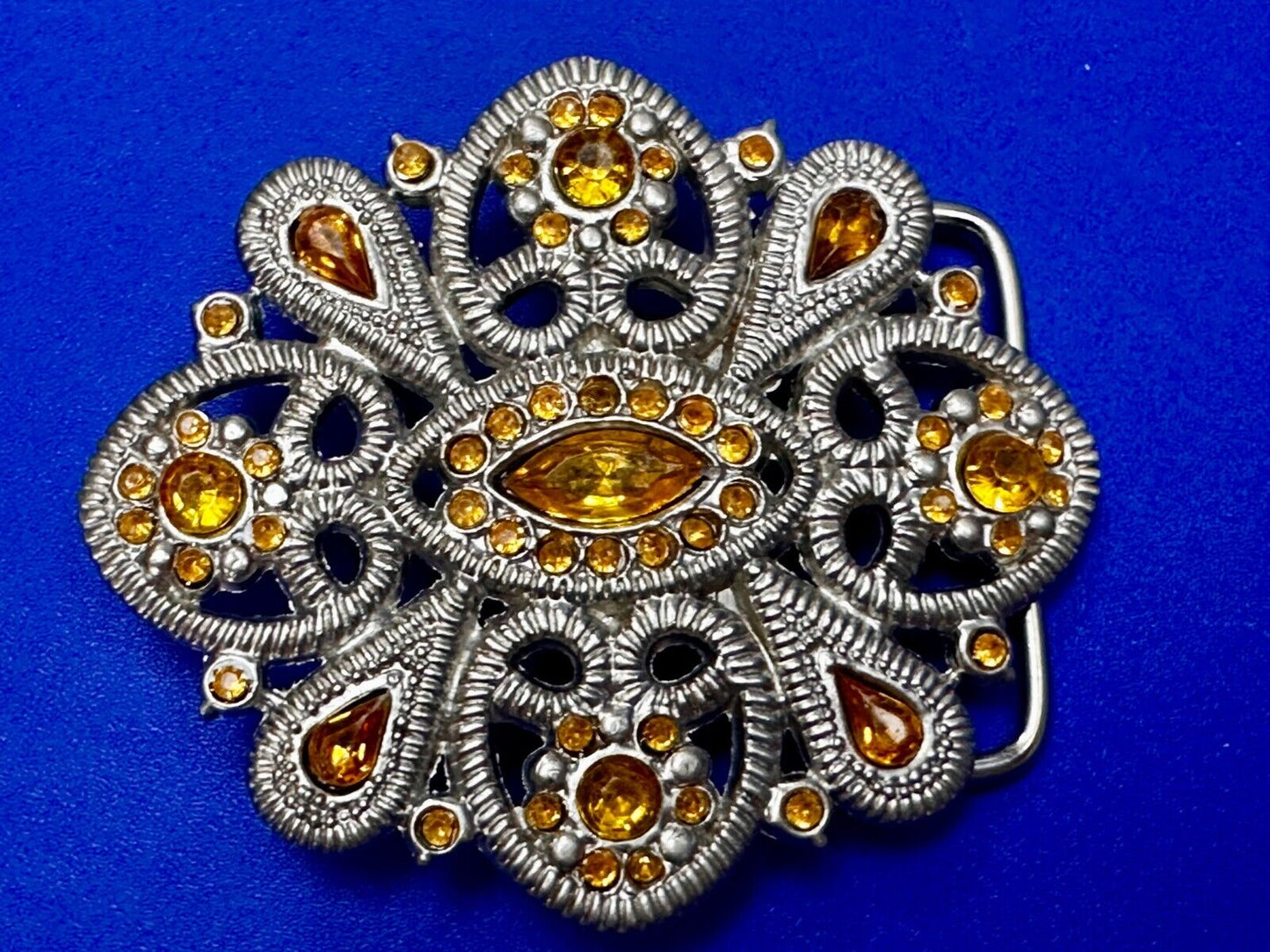 Victorian Style Yellow Rhinestone Jeweled Women's Ladies Fashion Belt Buckle