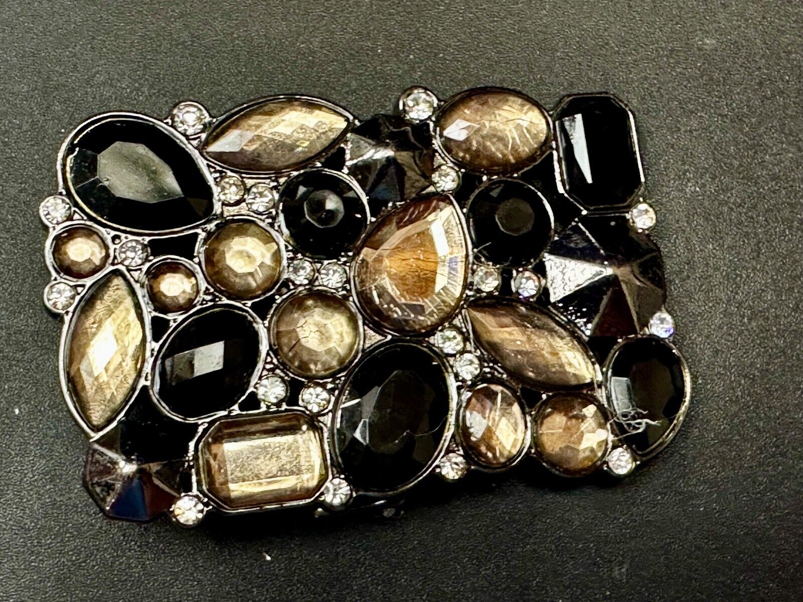 Black & Clear Rhinestone Studded Hippy Retro Vibe Scarf Belt Buckle Clip
