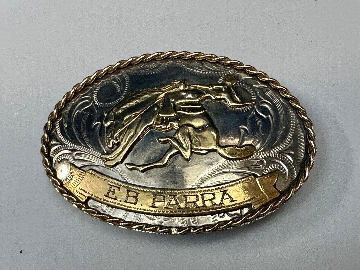 Vintage German Silver Bucking Saddle Bronc Western Cowboy Engraved belt buckle