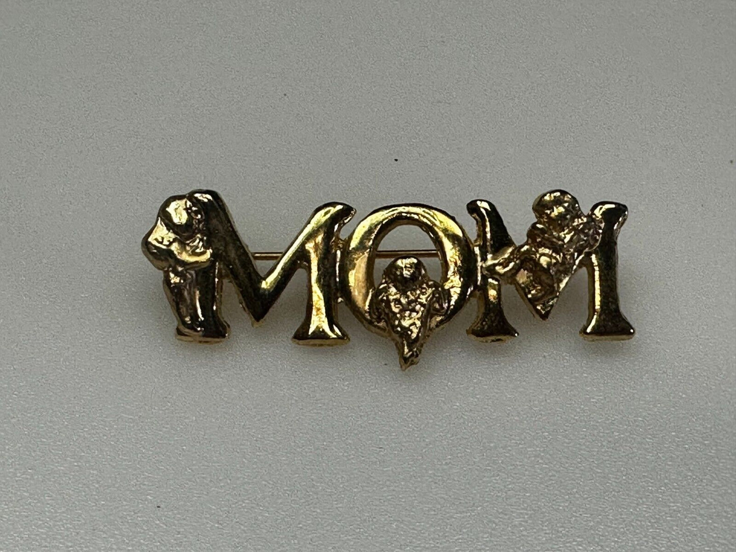 Angel MOM Mothers Day Gift Gold Tone Brooch Pin Signed  L. Razza