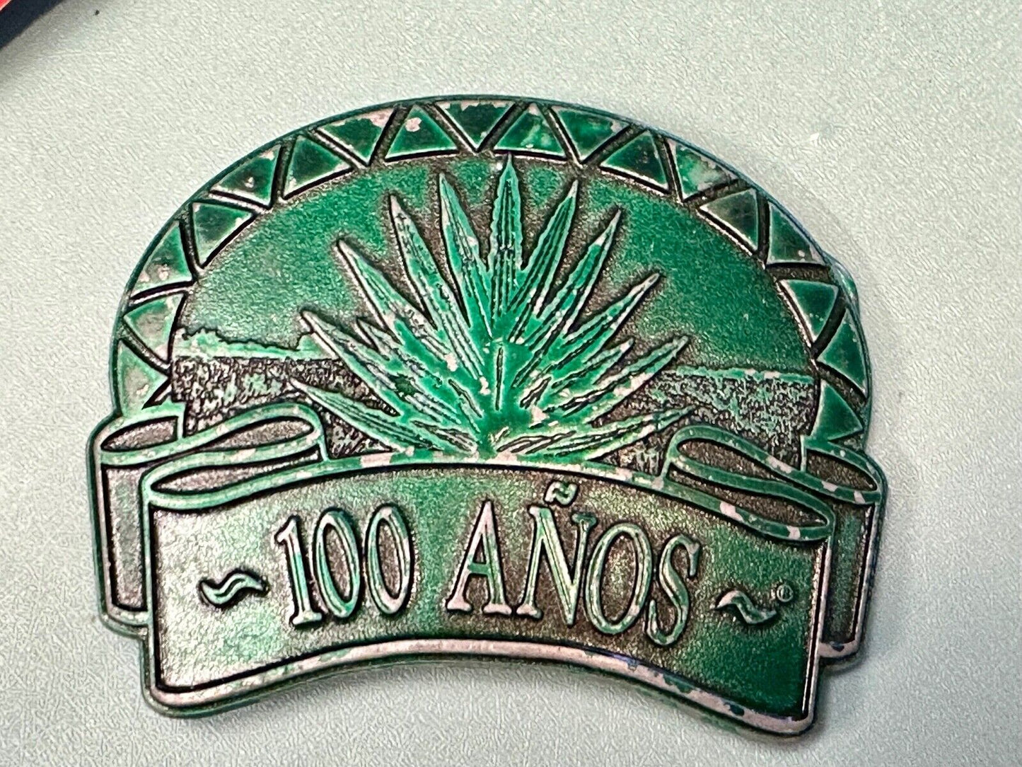 100 Anos Tequila brand Advertising Promo Belt Buckle with Agave Plant Design