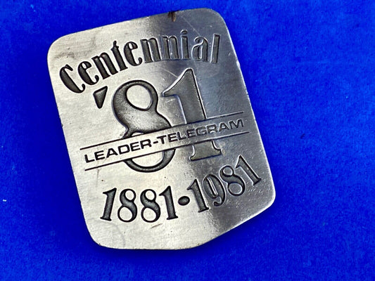 Vintage 1981 LEADER TELEGRAM BELT BUCKLE NEWSPAPER EAU CLAIRE & WEST CENTRAL WI