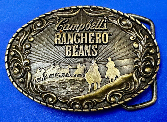 Vintage Campbells Soup Ranchero Beans Western Cowboy Chuck Wagon Belt Buckle