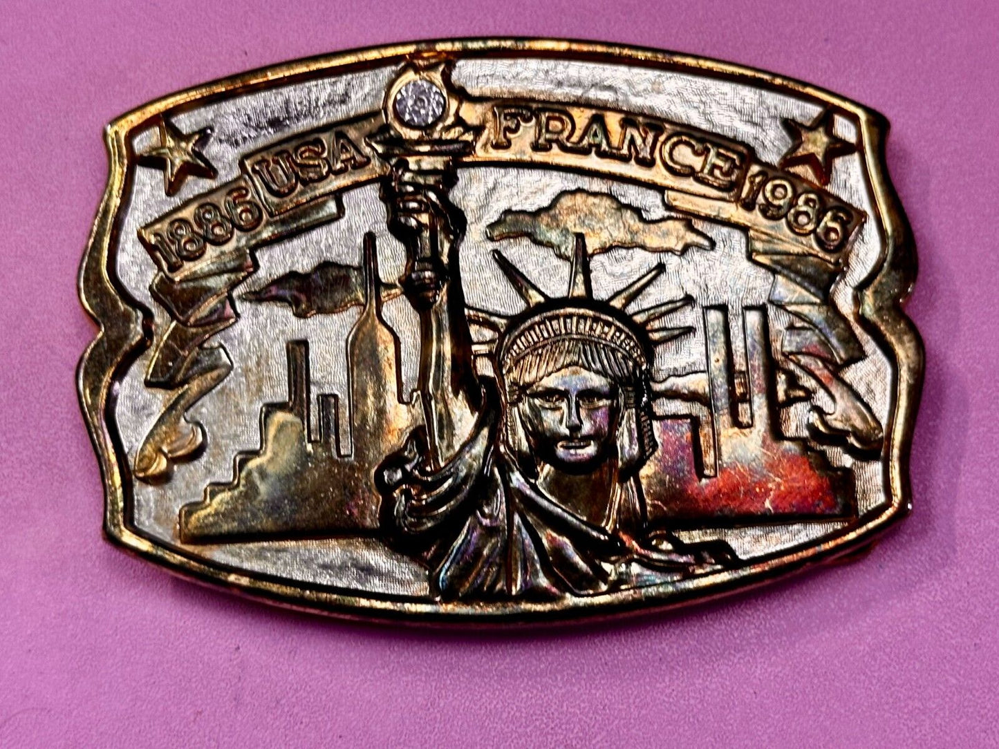 1886-1986 USA FRANCE Statue of Liberty belt buckle - Hammond Mint Commemorative