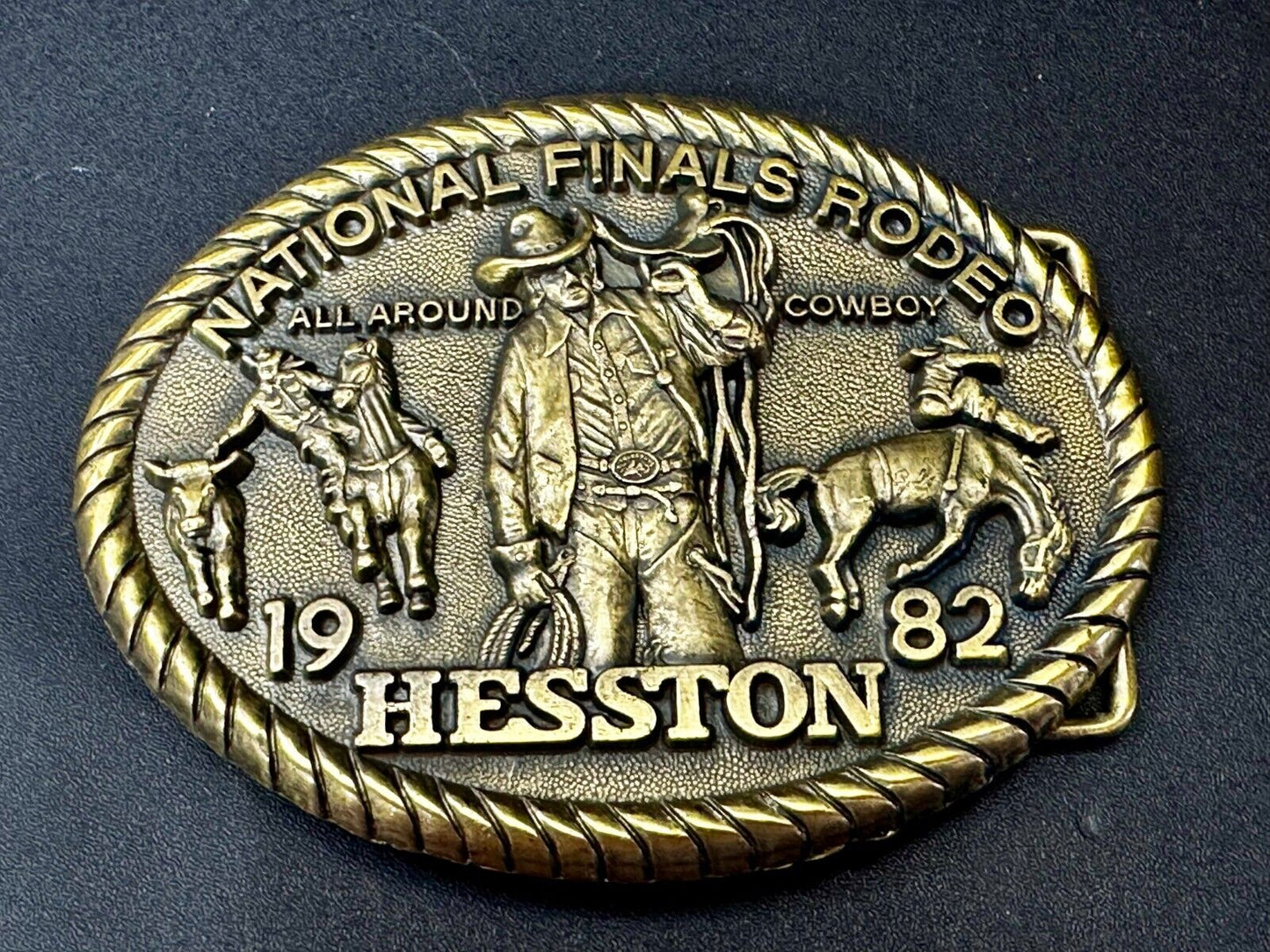 1982 Hesston National Finals Rodeo NFR Cowboys NOS Western Adult Belt Buckle