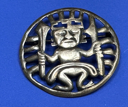 Tribal Chief Man Figure   Aztec?  unknown to me! Sterling Brooch Pin