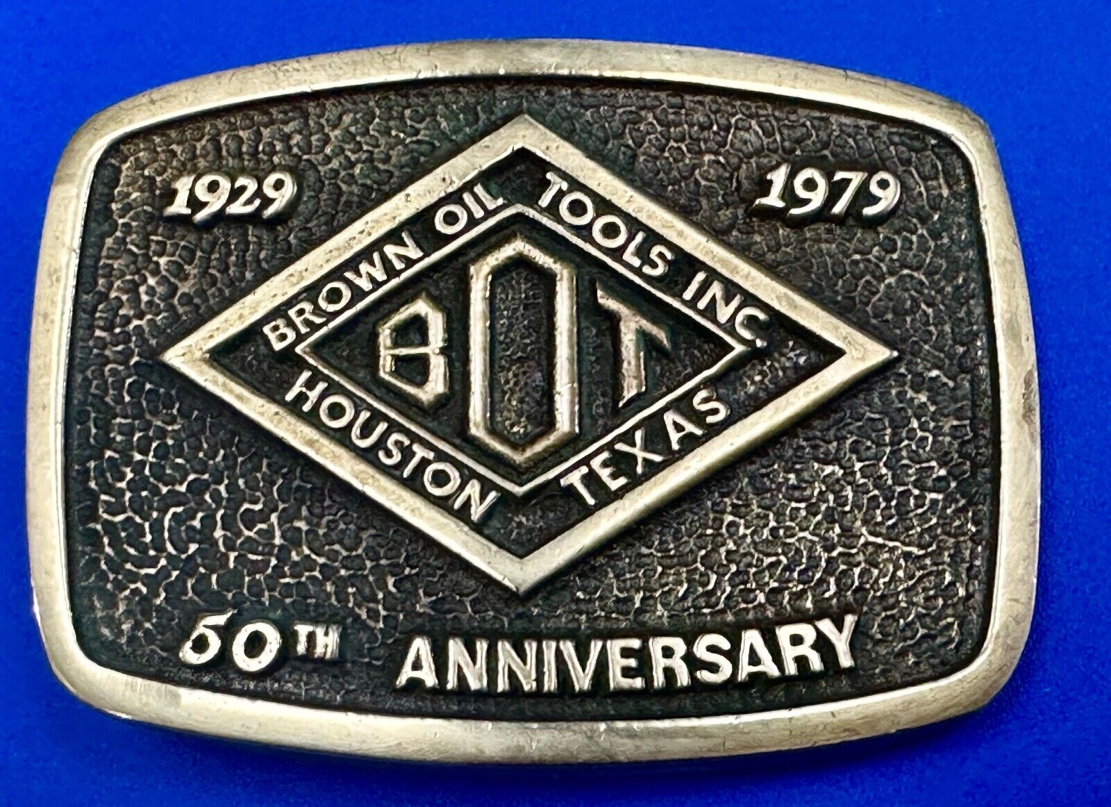 Vintage Brown Oil Tools INC Houston Texas Co belt buckle by Blue Bayou brass