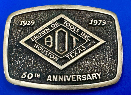 Vintage Brown Oil Tools INC Houston Texas Co belt buckle by Blue Bayou brass