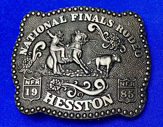 1985  Hesston YOUTH size  Nation Finals Rodeo NFR Cowboy belt buckle