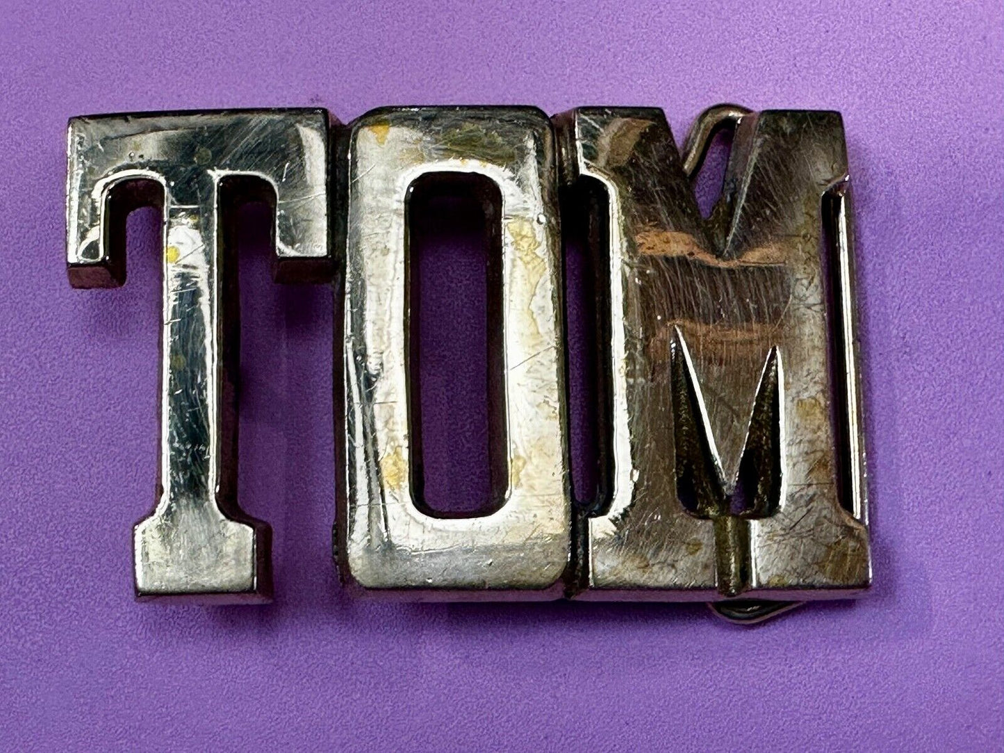 TOM - Custom Name cutout block letters Solid Brass Belt Buckle by Baron