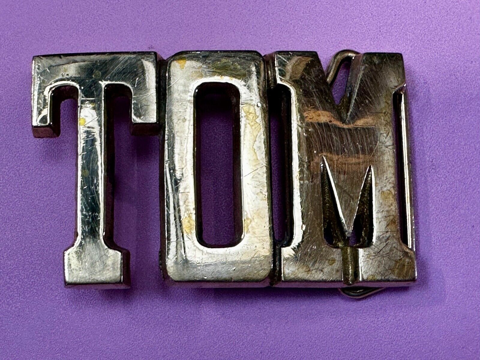 TOM - Custom Name cutout block letters Solid Brass Belt Buckle by Baron