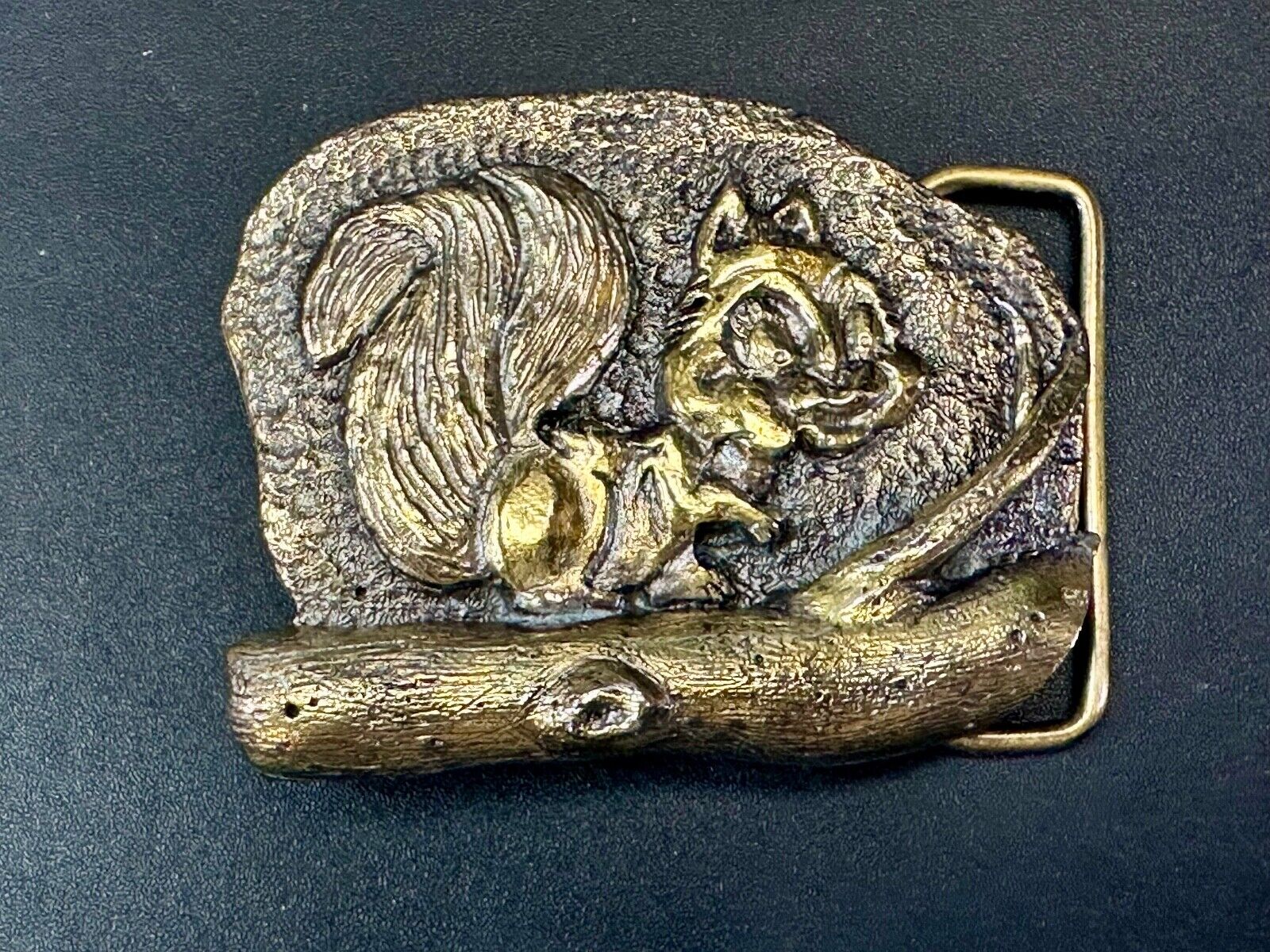 Adorable Chipmunk on tree branch vintage belt buckle by M&M Chicago