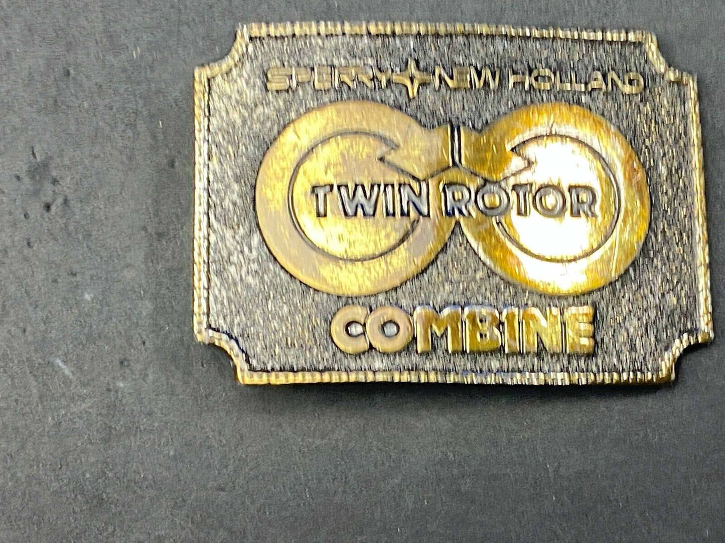 Vintage 1970's Sperry New Holland Employee Patch Twin Rotor Combine belt buckle 