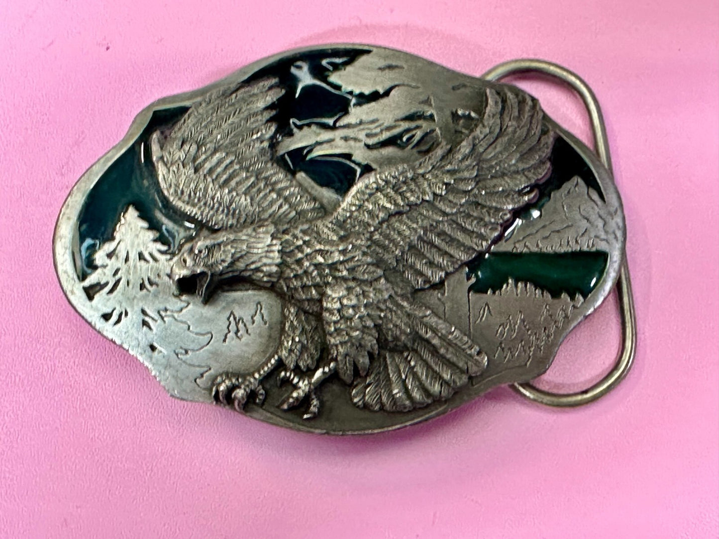 American Bald Eagle Flying Hunting Silver Tone 1989 Arroyo Grande Belt Buckle