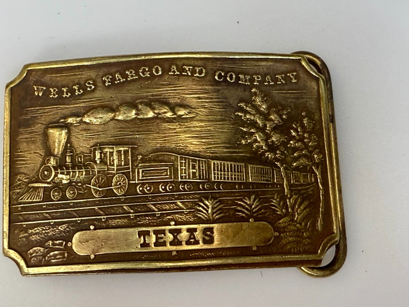 TEXAS Railroad Train Engine TIFFANY NY Wells Fargo & Company Belt Buckle