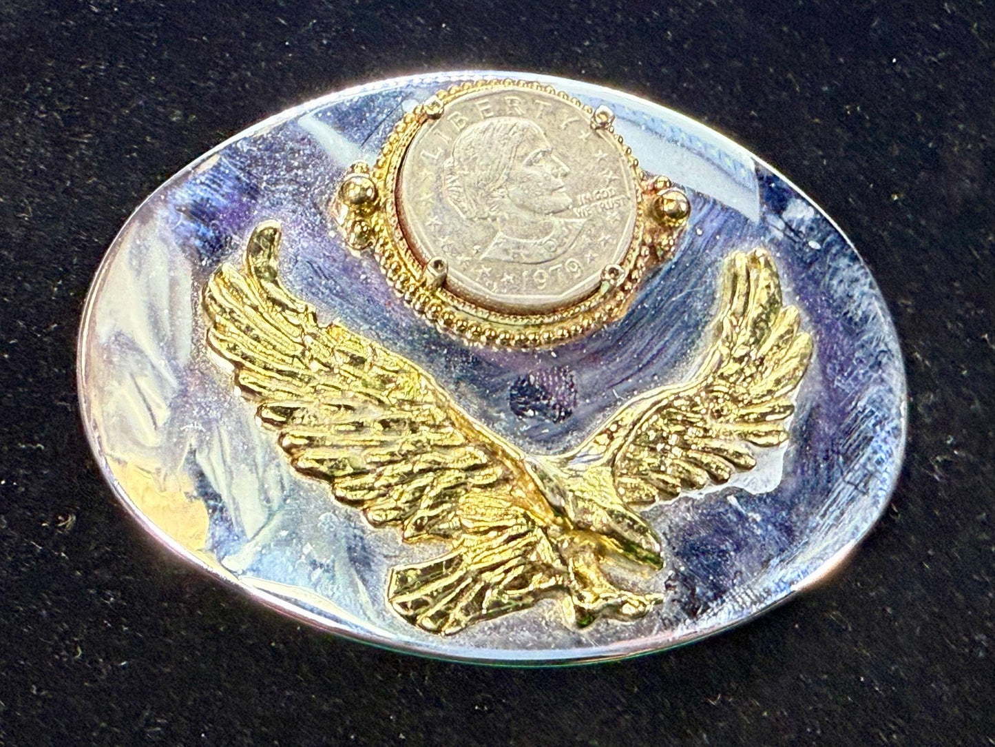 American Bald Eagle 1979 Susan B. Anthony Dollar Coin Collector Belt Buckle